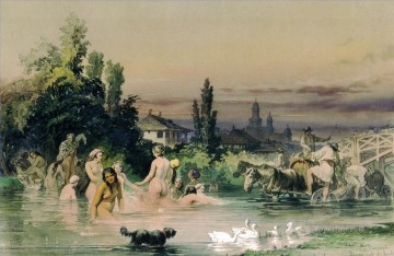  rural - bañándose desnudos en el río rural Amadeo Preziosi Neoclasicismo Romanticismo